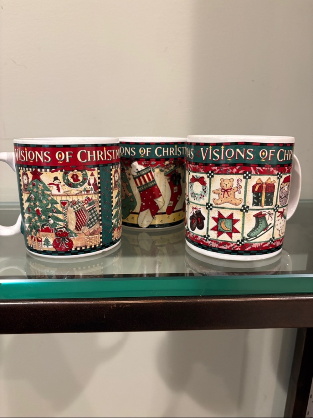 Sakura Visions of Christmas Mug - Red, Green, Cream, Gold